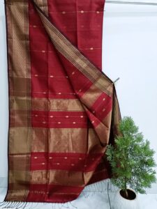 Diamond Border Cotton Flower Buti Maheshwari Saree